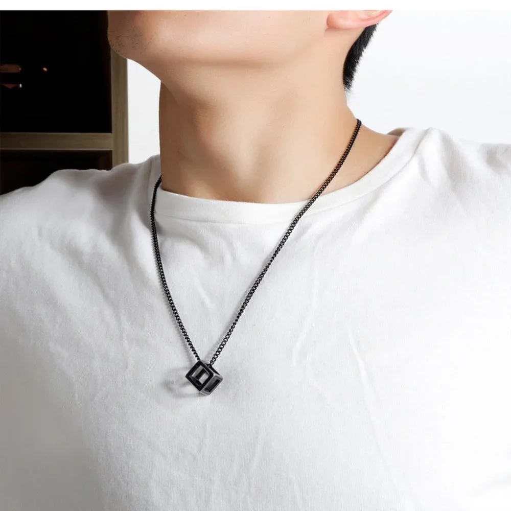 ❤️NEW TUNGSTEN SQUARE HOLLOW BOX CUBE PENDANT NECKLACE, N90201P156